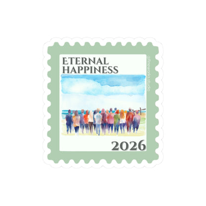 Stylized stamp saying 'Eternal Happiness 2026' 
